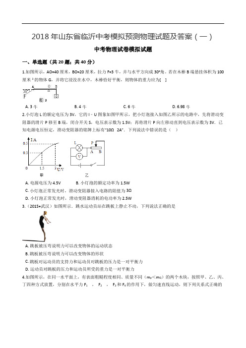 2018年山东省临沂中考模拟预测物理试题含参考答案(一)