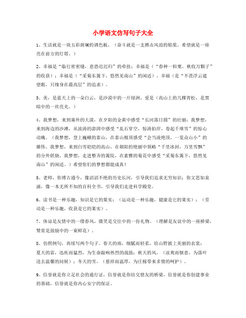 2021年最新小学语文仿写句子练习小升初必练