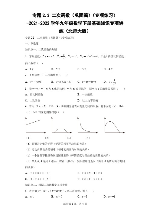 九年级数学 二次函数(巩固篇)(专项练习)Word版含解析