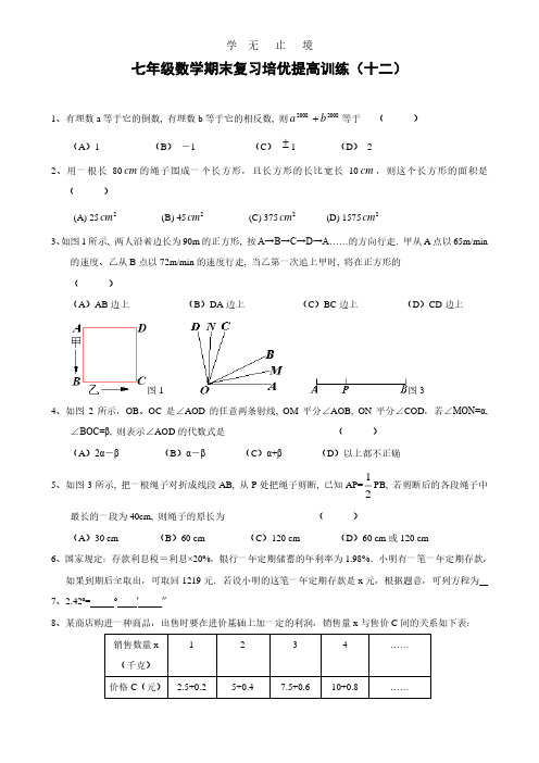 七年级数学期末复习培优提高训练(十二)及答案 (2).pdf