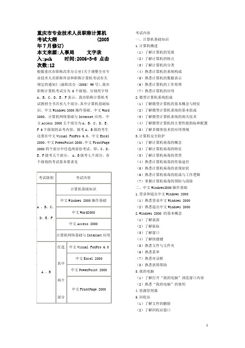 重庆市专业技术人员职称计算机考试大纲
