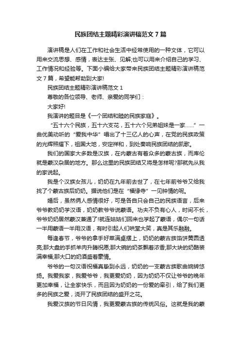 民族团结主题精彩演讲稿范文7篇