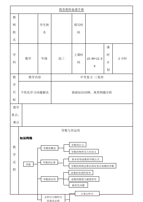 高中导数及其应用教案