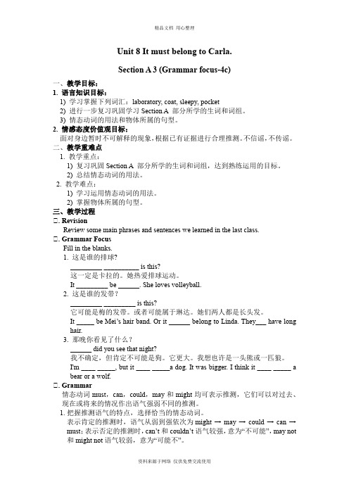 最新人教版初中英语九年级下册精品教案Unit 8Section A 3 (Grammar focus-4c)
