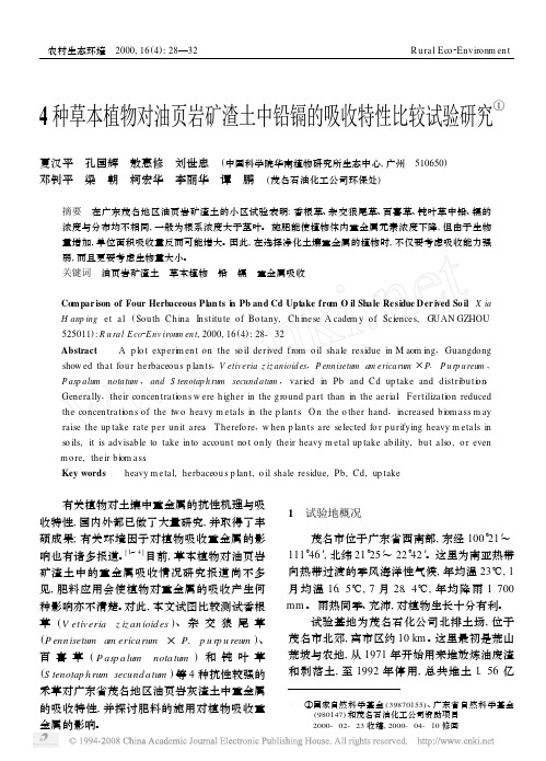 4种草本植物对油页岩矿渣土中铅镉的吸收特性比较试验研究