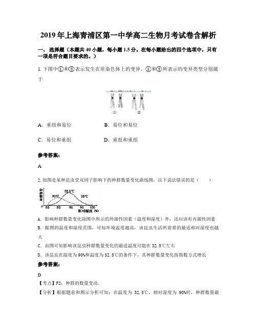 2019年上海青浦区第一中学高二生物月考试卷含解析