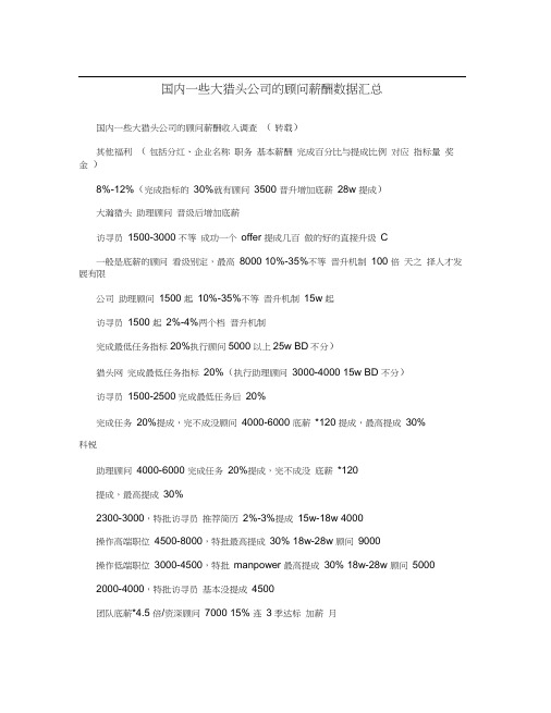 国内一些大猎头公司的顾问薪酬数据汇总