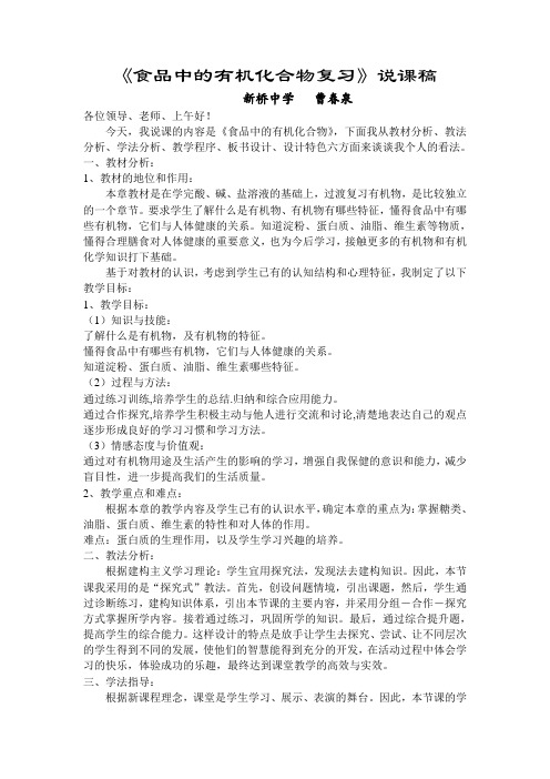 九年级化学食品中的有机化合物