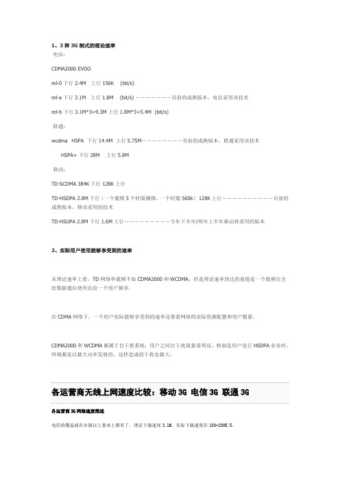 3G上网速率对比