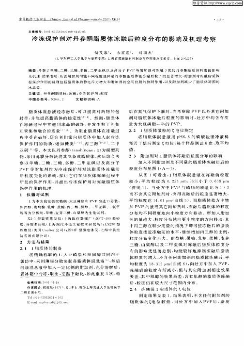 冷冻保护剂对丹参酮脂质体冻融后粒度分布的影响及机理考察