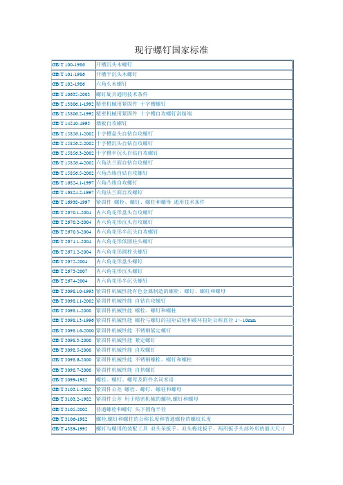 现行螺钉国家标准