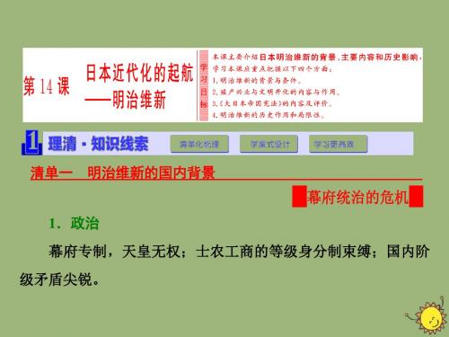 高中历史第四单元工业文明冲击下的改革第14课日本近代化的起航——明治维新课件岳麓版选修1 (1)