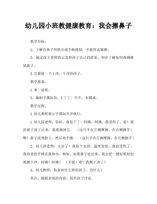 幼儿园小班讲卫生教案：我会擦鼻涕