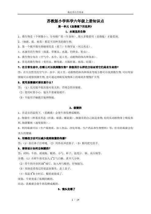最新科学六年级上册知识点1