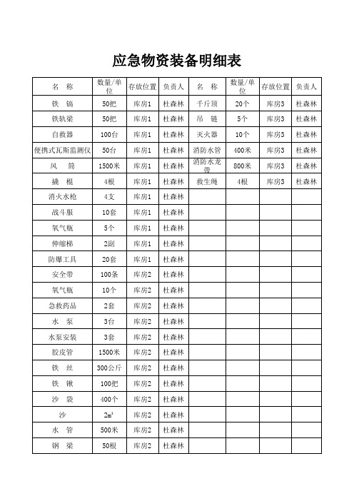 应急物资装备明细表