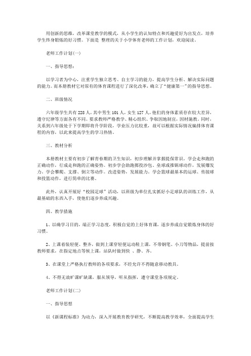 2019小学体育老师工作计划