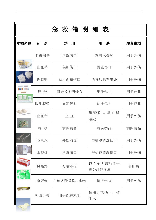 急救箱药品明细表