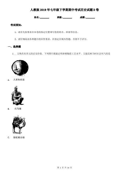 人教版2019年七年级下学期期中考试历史试题D卷(练习)