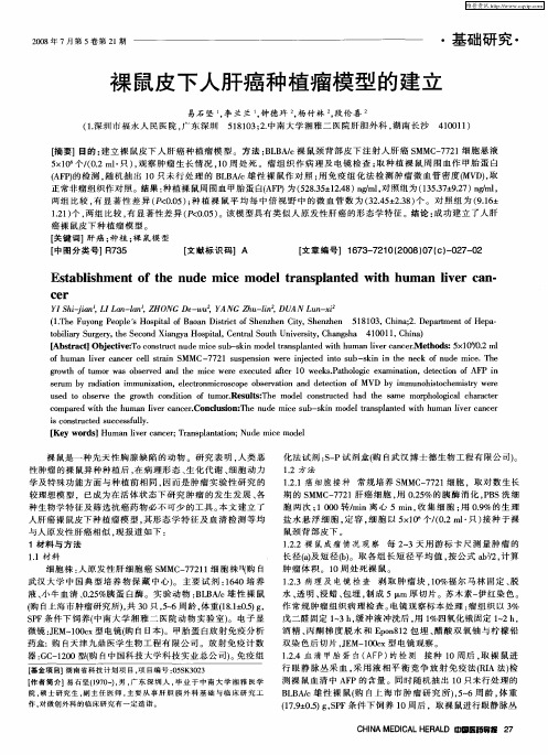 裸鼠皮下人肝癌种植瘤模型的建立