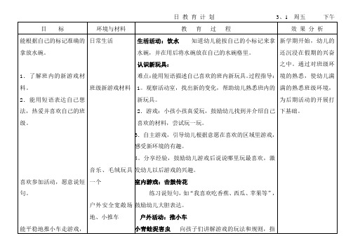 幼儿园小班教案第一、二周