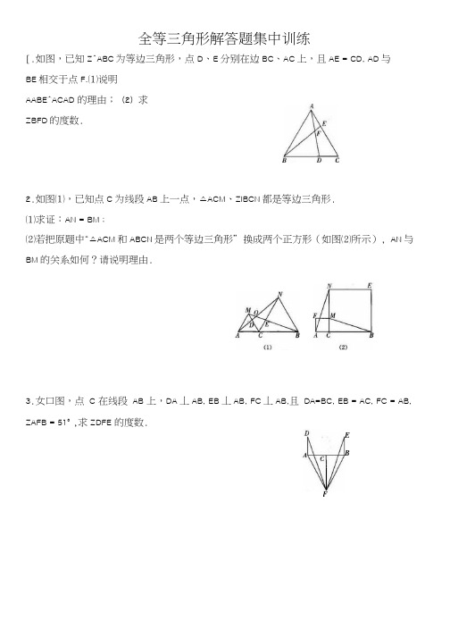 苏科版八年级上册第一章全等三角形解答题集中训练无答案.docx