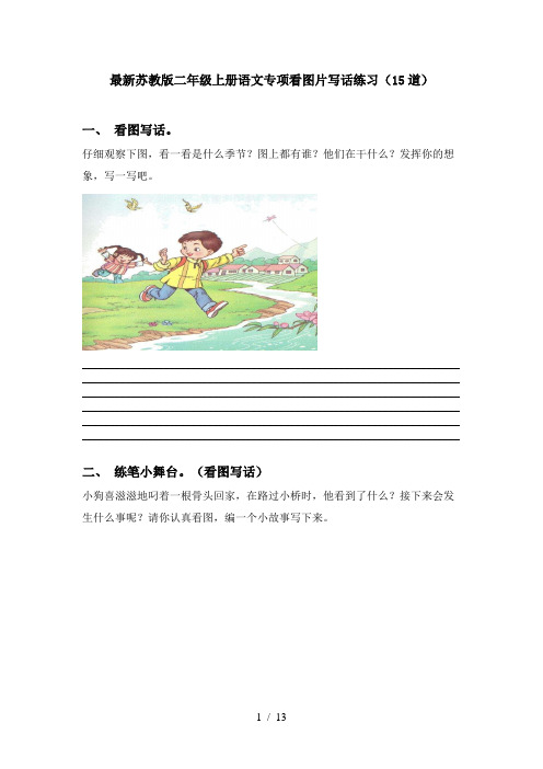 最新苏教版二年级上册语文专项看图片写话练习(15道)