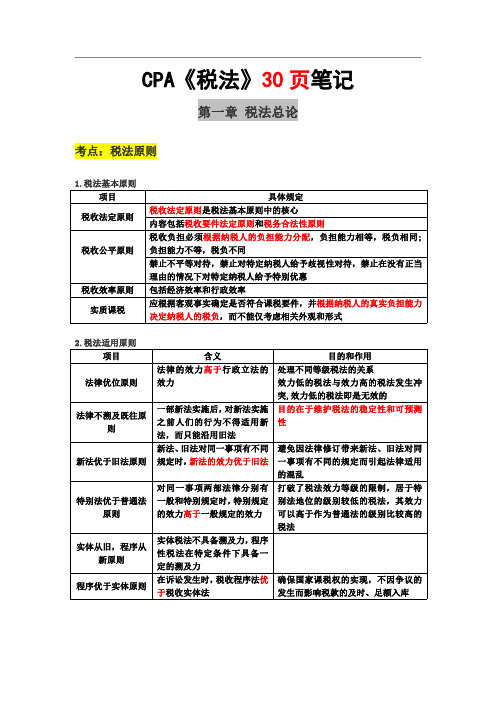 2023年CPA三色笔记--税法考点