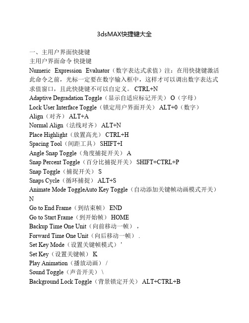 3DMAX2012快捷键大全完整版