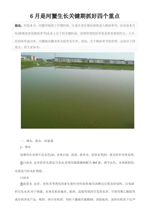 6月是河蟹生长关键期抓好四个重点