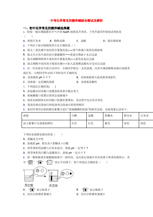 中考化学常见的酸和碱综合测试及解析