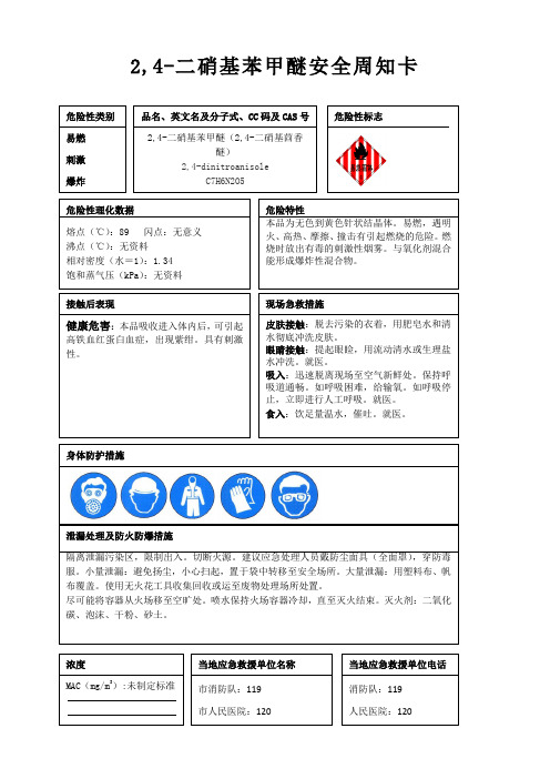 2,4-二硝基苯甲醚安全周知卡、职业危害告知卡、理化特性表