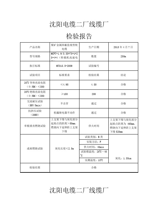 沈阳电缆检验报告