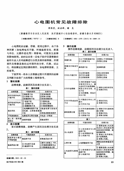 心电图机常见故障排除