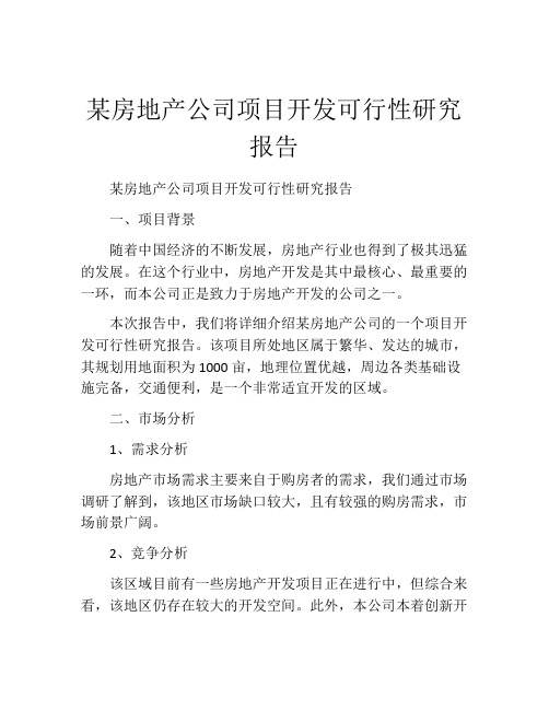 某房地产公司项目开发可行性研究报告