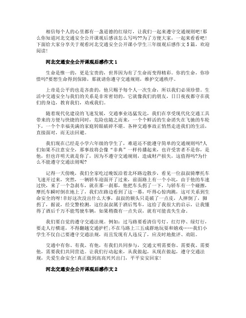 河北交通安全公开课小学生三年级观后感作文5篇