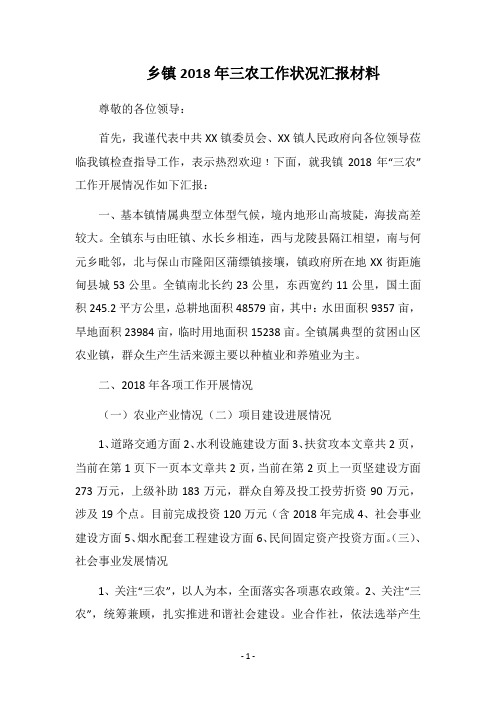 乡镇2018年三农工作状况汇报材料