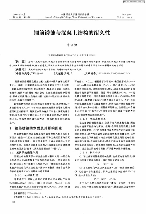 钢筋锈蚀与混凝土结构的耐久性