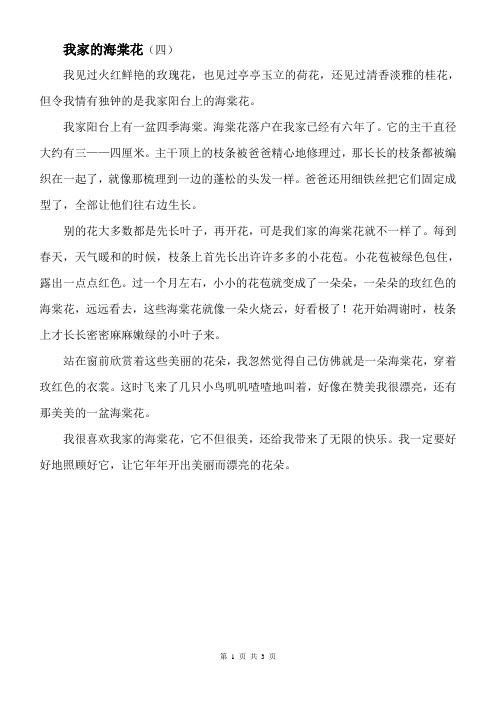 初中作文议论文记叙文范文 我家的海棠花