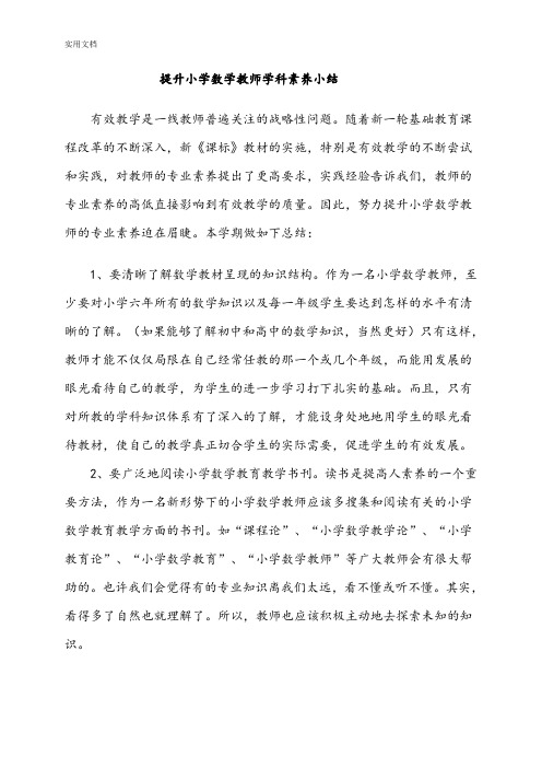 提升小学数学教师学科素养总结材料