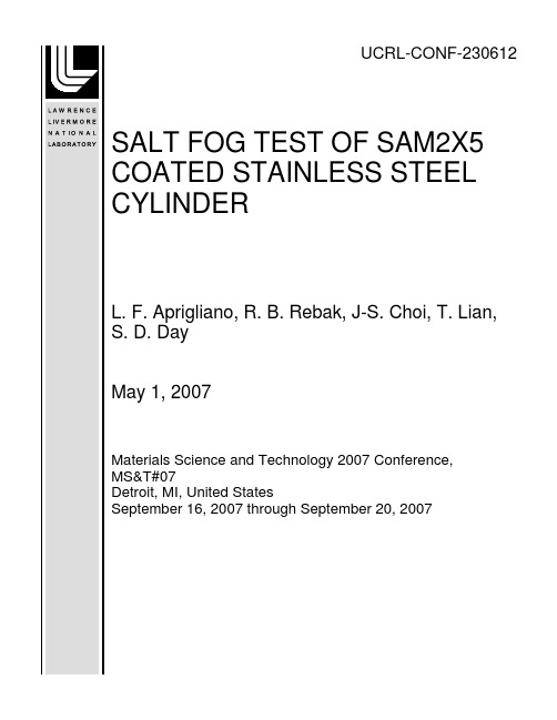 SALT FOG TEST OF SAM2X5 on steel stainless