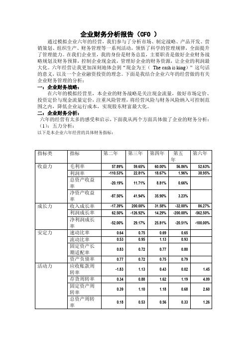 山西财经大学ERP企业财务分析报告