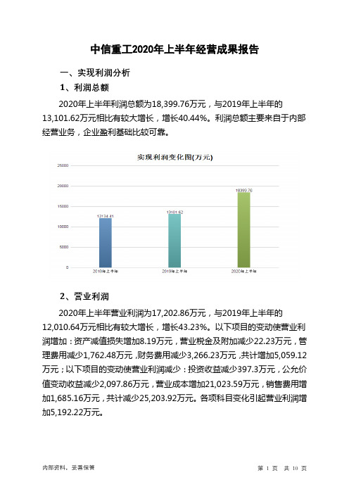 中信重工2020年上半年经营成果报告