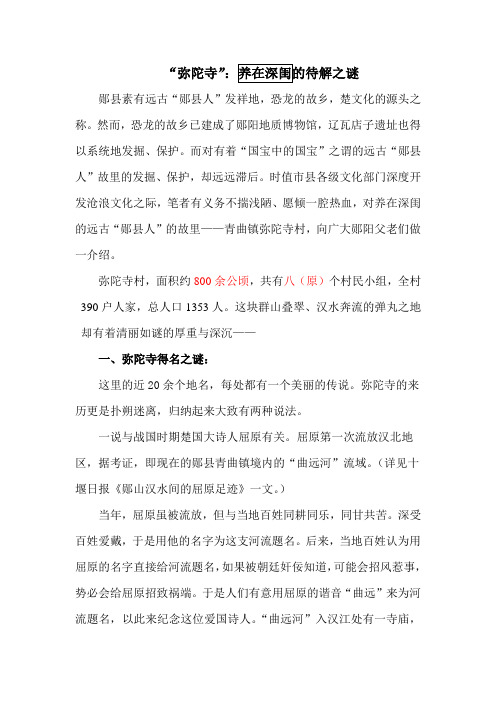 “弥陀寺”：养在深闺的待解之谜