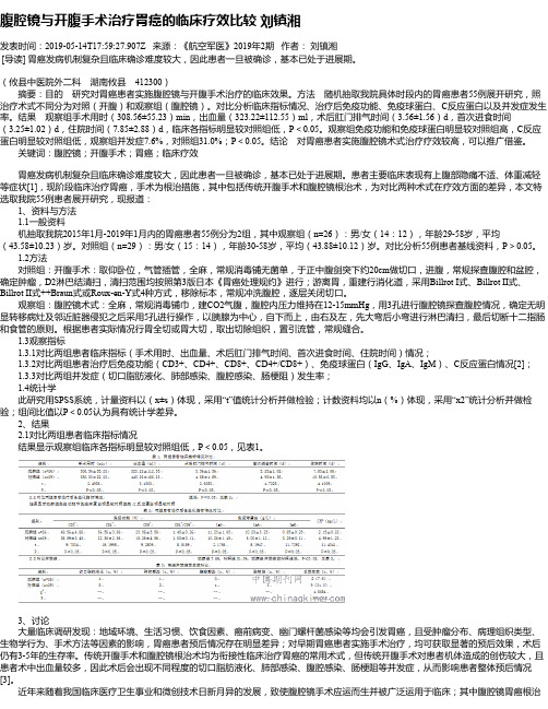 腹腔镜与开腹手术治疗胃癌的临床疗效比较 刘镇湘