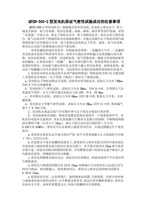 QFSN-300-2型发电机保证气密性试验成功的注意事项