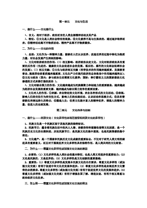 《文化生活》binzhouxingzhizhongxue复习背诵内容