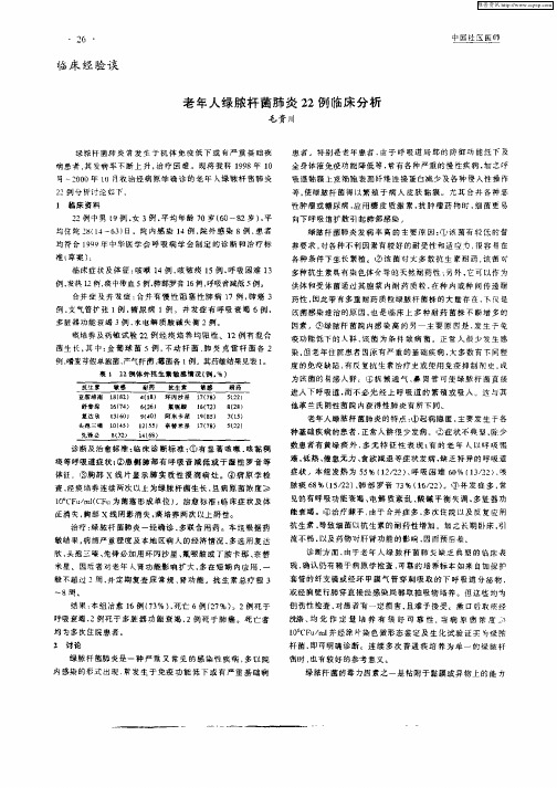 老年人绿脓杆菌肺炎22例临床分析