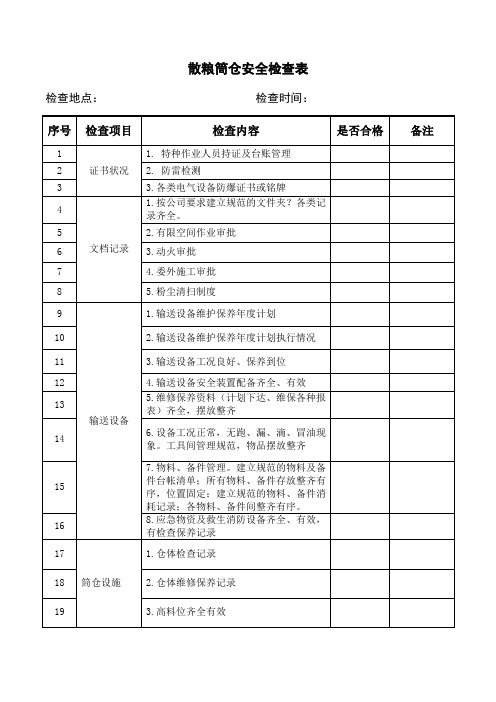 XXXX公司粮食筒仓安全检查表