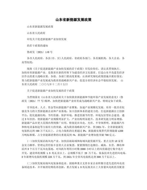 山东省新能源发展政策