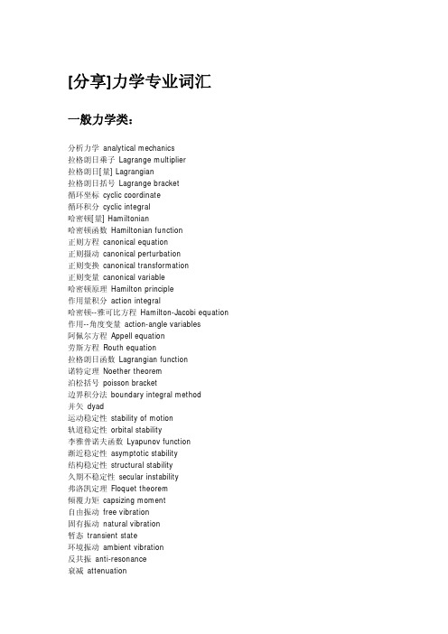 力学专业名词翻译分享
